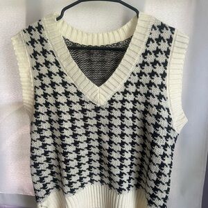Black and White Houndstooth Sweater Vest